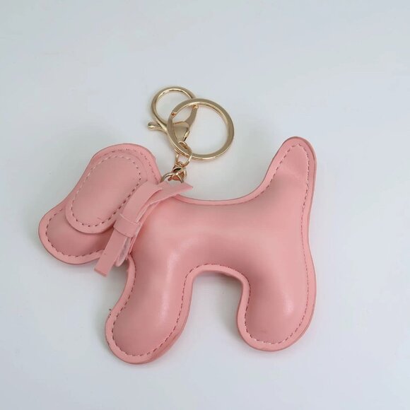 Pink PU Leather Dog Keychain Charm – Cute Bag Accessory - Picture 1 of 1